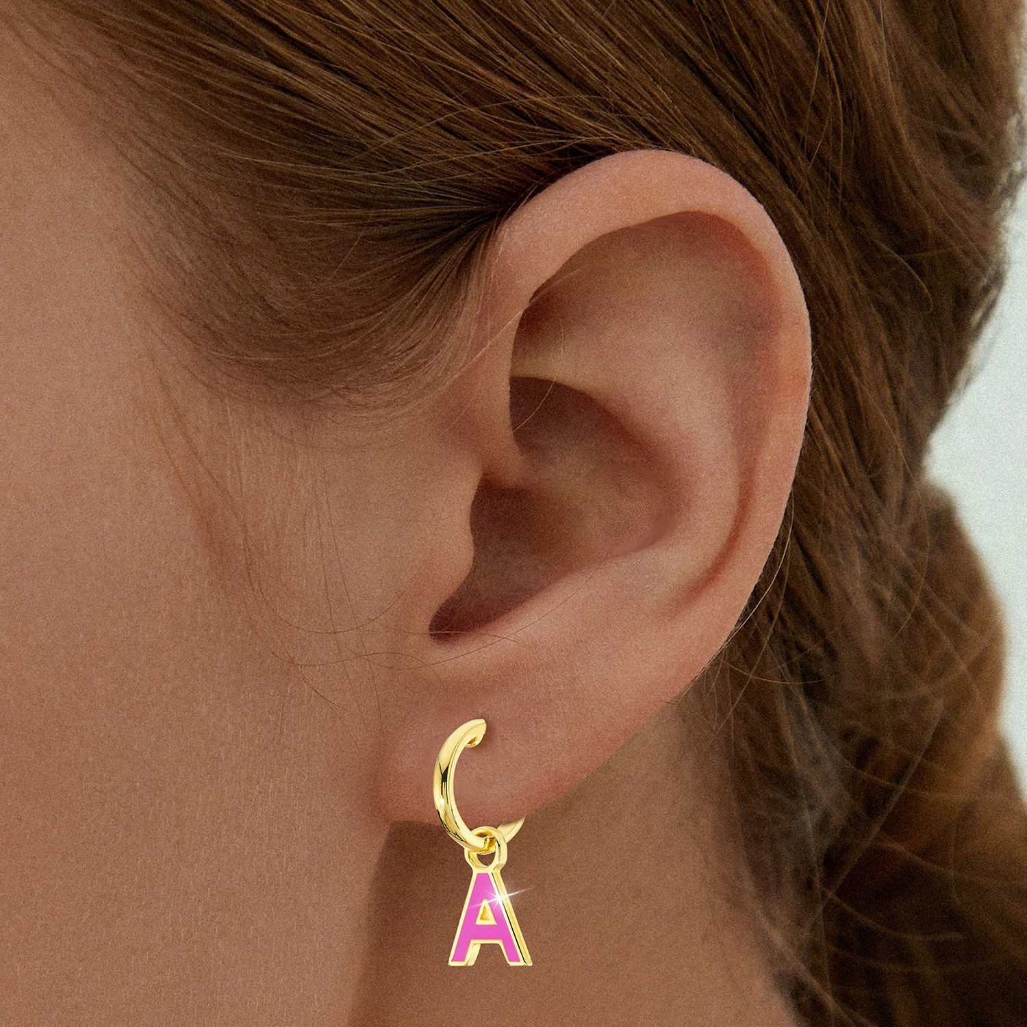 Uppercase Enamel Initial Huggie Hoop Earrings - Image 3