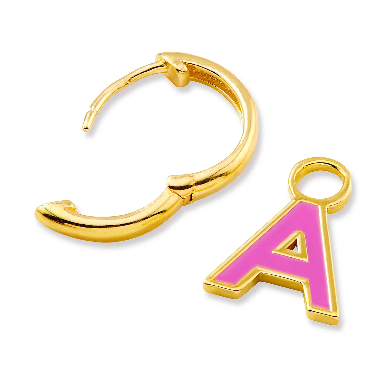 Uppercase Enamel Initial Huggie Hoop Earrings - Image 5
