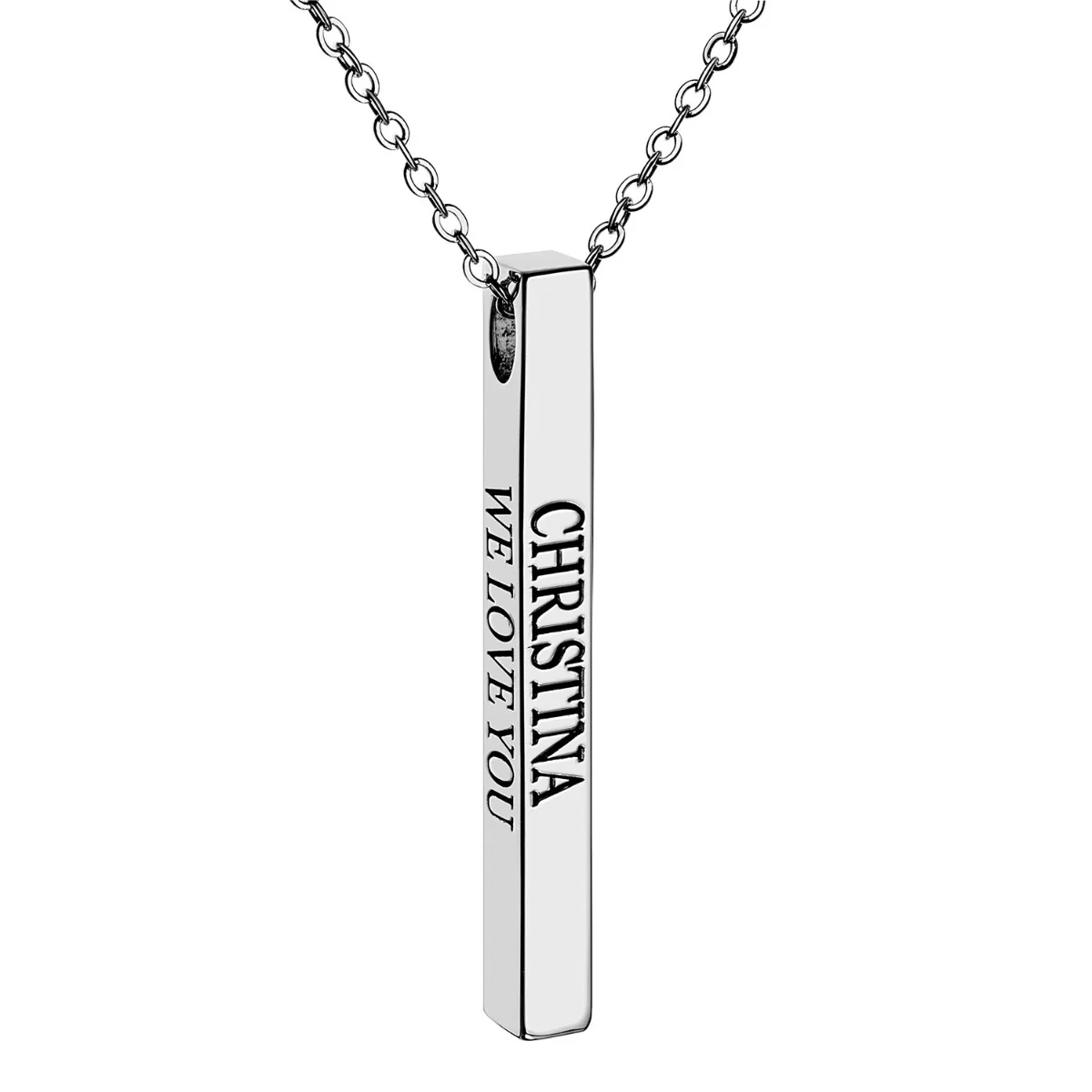 Vertical 4-sided Bar 'Faith, Hope, Love' Engraved Necklace - Image 3