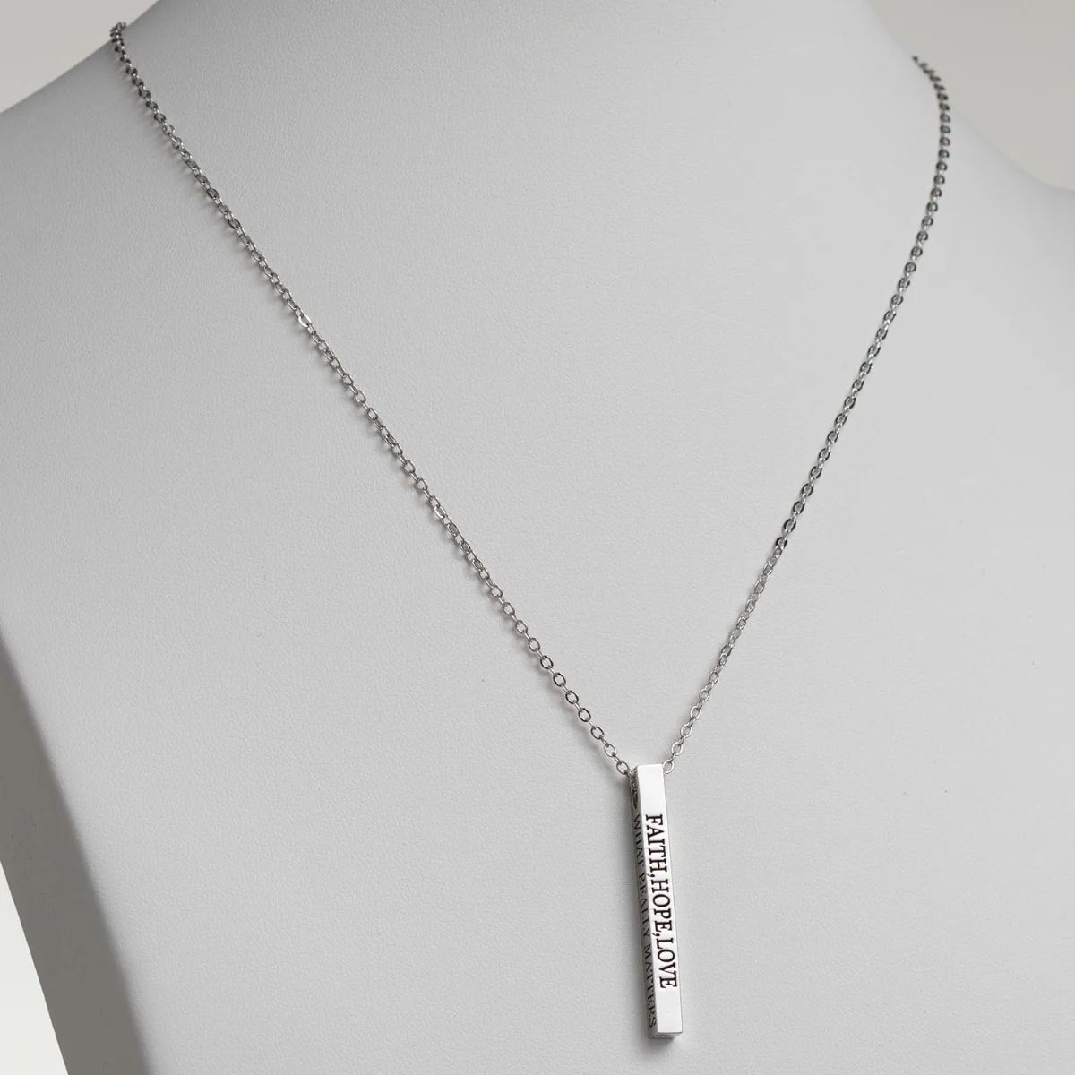 Vertical 4-sided Bar 'Faith, Hope, Love' Engraved Necklace - Image 4