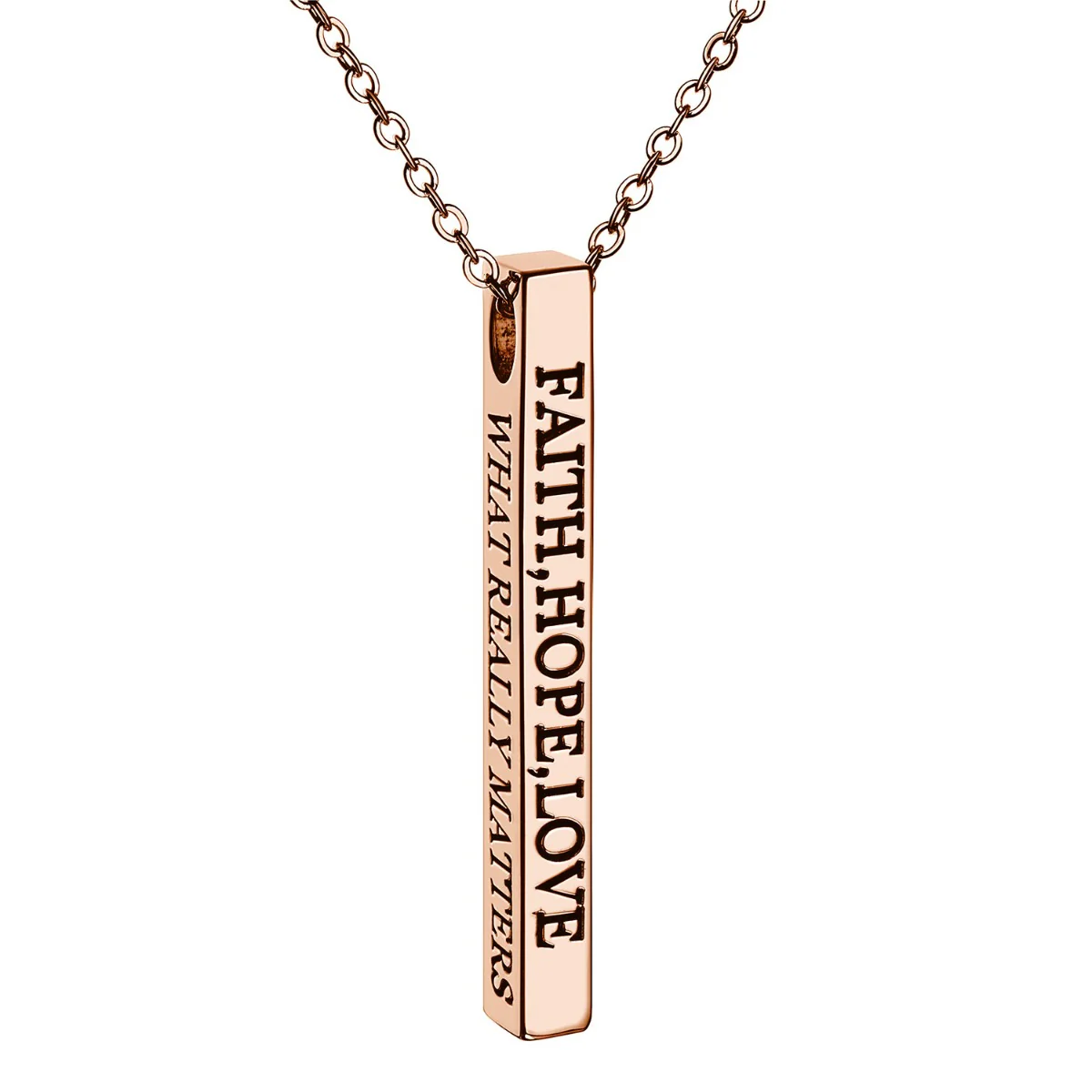 Vertical 4-sided Bar 'Faith, Hope, Love' Engraved Necklace - Image 6