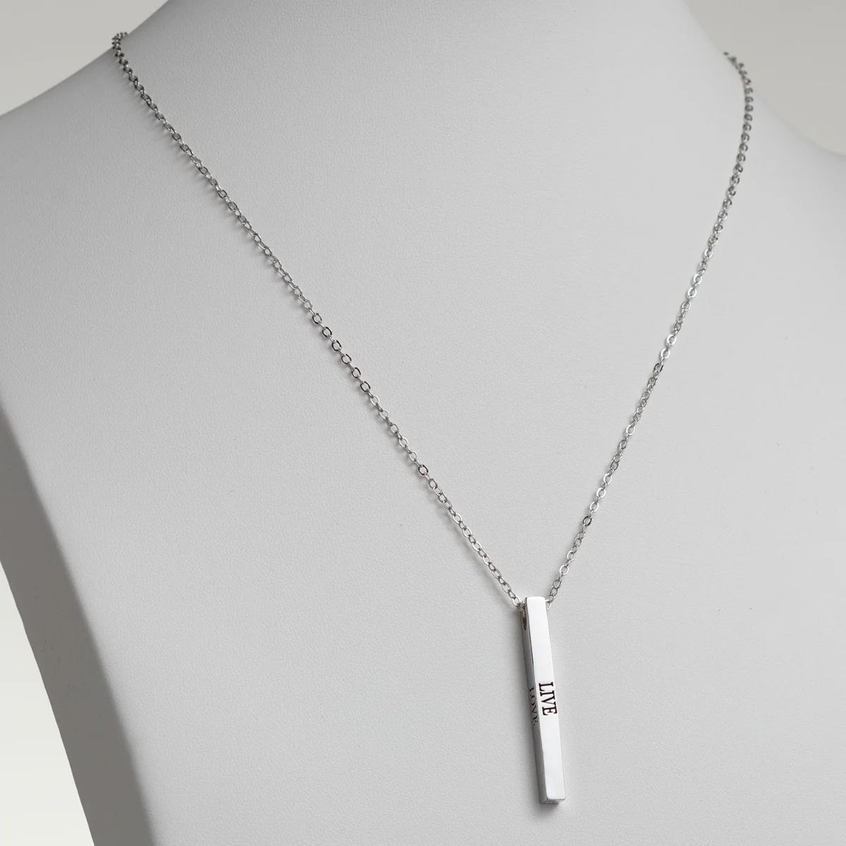 Vertical 4-sided Bar 'Live, Love, Laugh' Engraved Necklace - Image 4