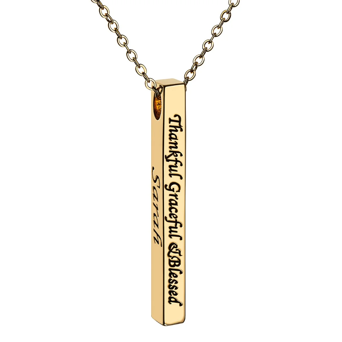 Vertical 4-sided Bar 'Thankful' Engraved Name Necklace - Image 5
