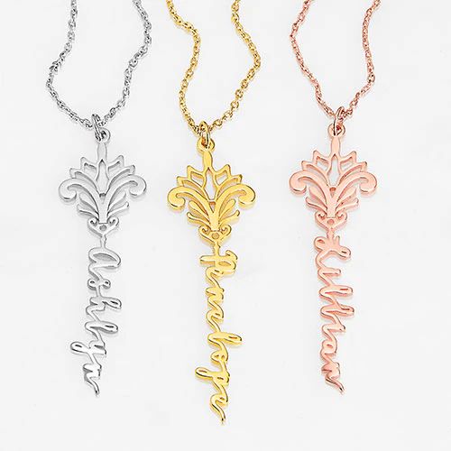 Vertical Name with Filigree Zodiac Sign Necklace