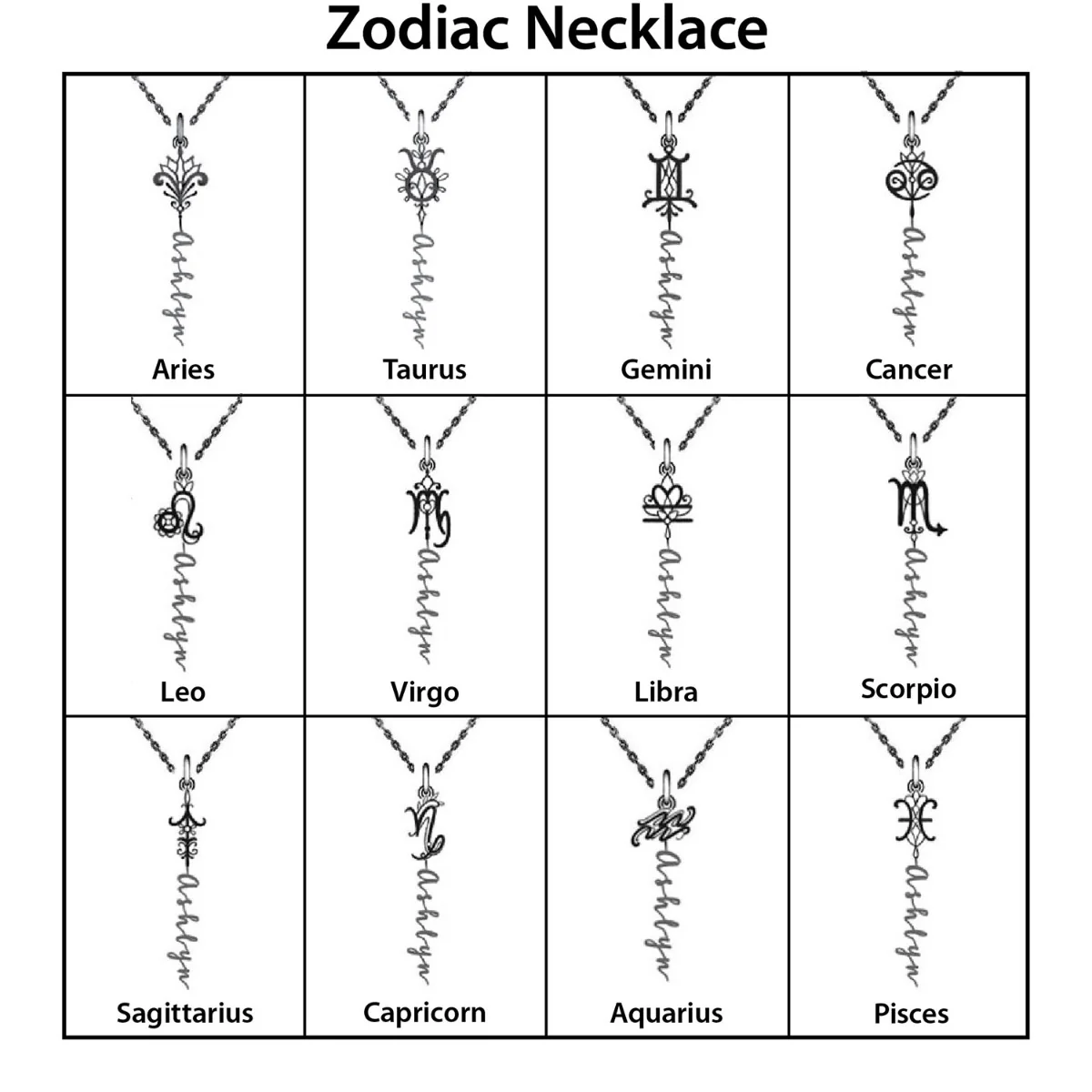 Vertical Name with Filigree Zodiac Sign Necklace - Image 8