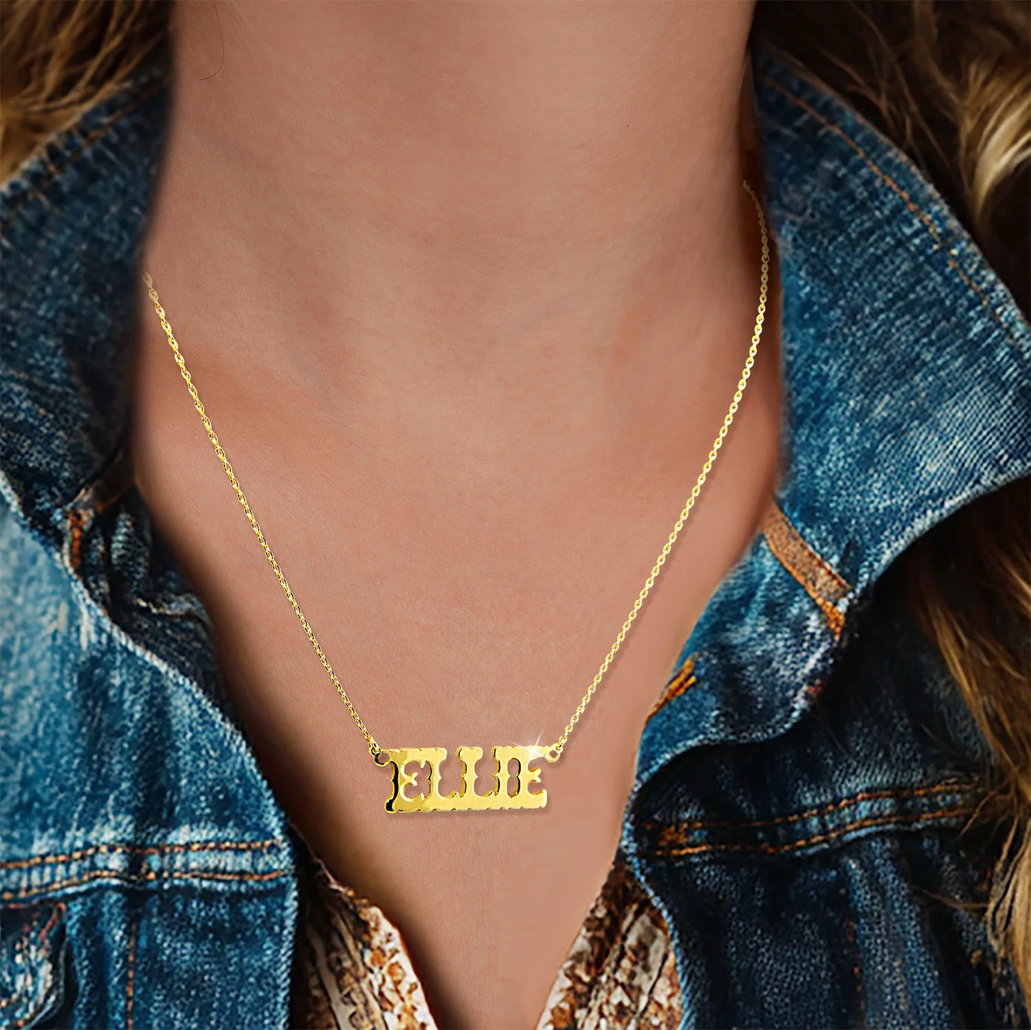 Western Font Uppercase Name Plaque Necklace - Personalized - Image 2