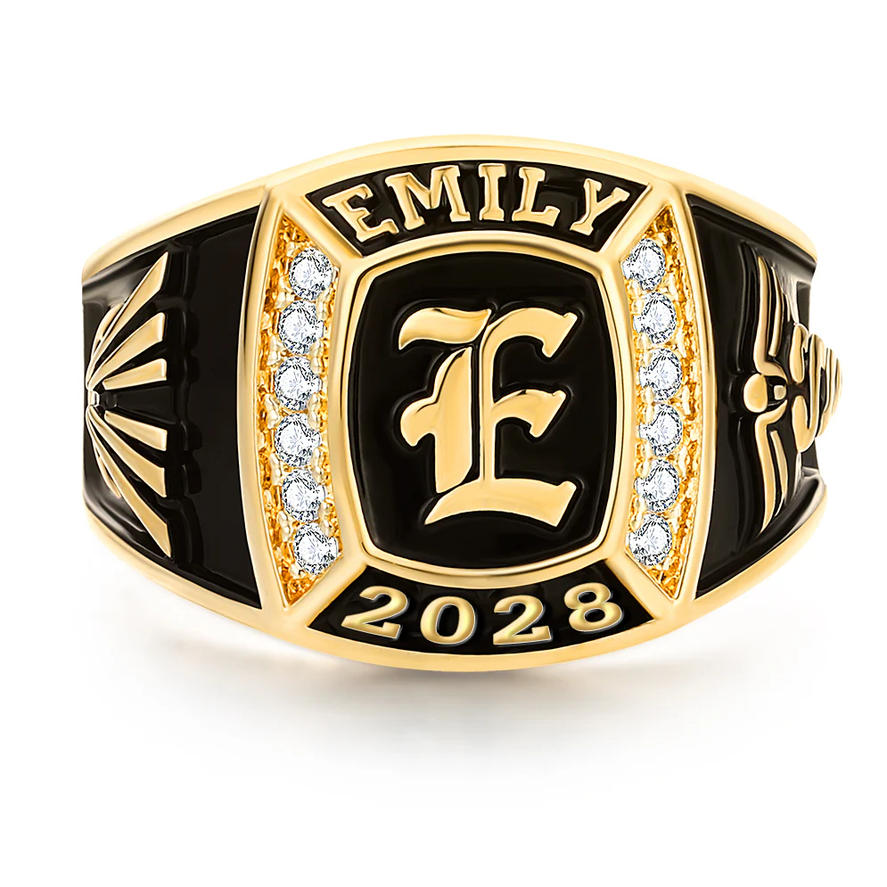 Women's 14K Gold Plated Initial Traditional CZ Square Birthstone Class Ring - Image 2