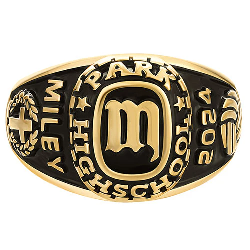 Women's 14K Gold Plated Old English Initial Traditional Class Ring - Image 4
