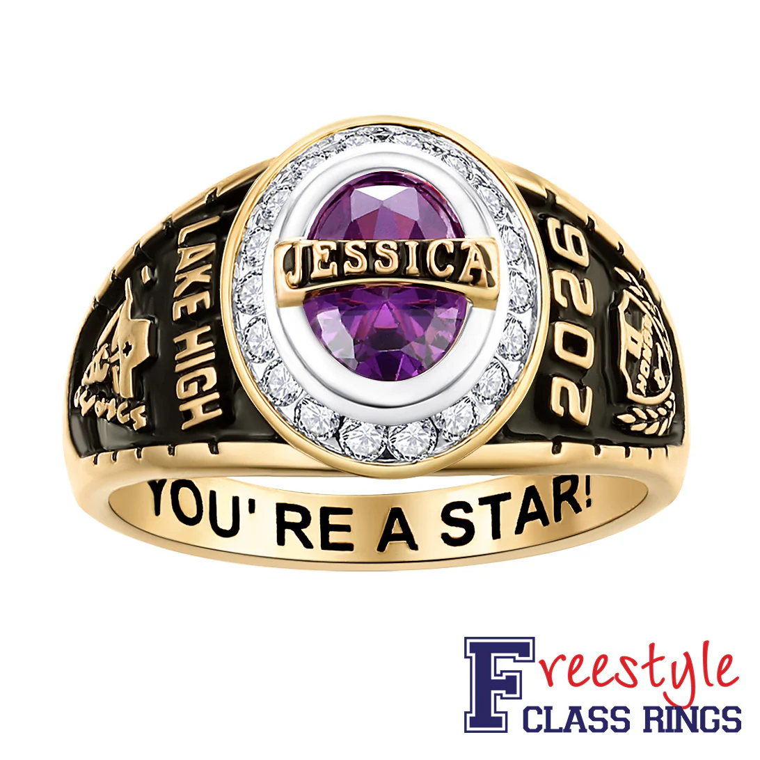 Women's 14K Gold Plated Traditional CZ Oval Stone Personalized Top Class Ring