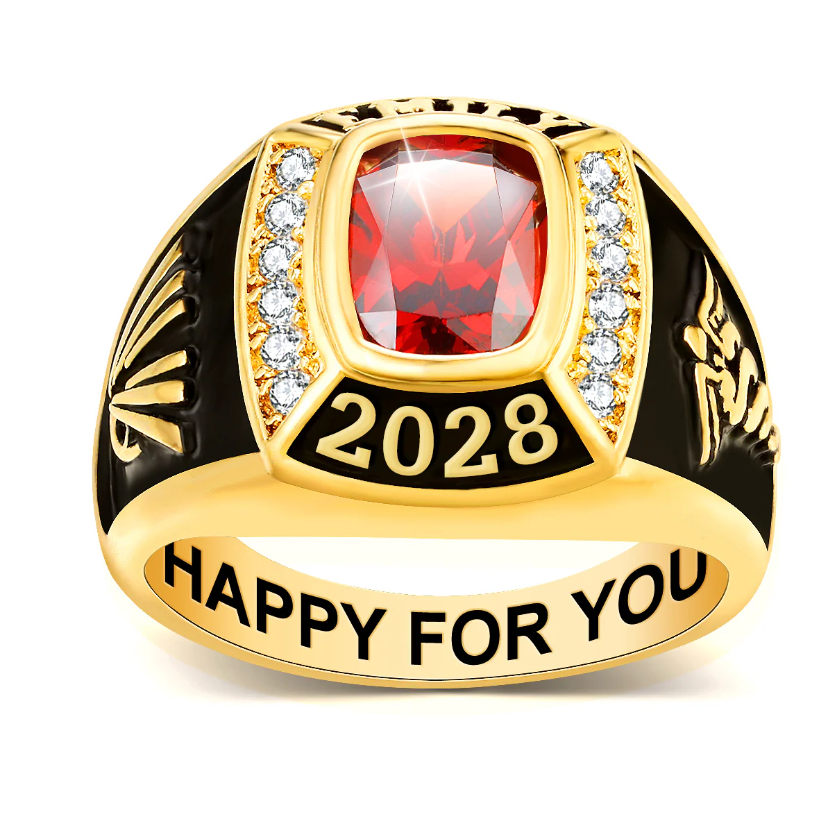 Women's 14K Gold Plated Traditional CZ Square Birthstone Class Ring