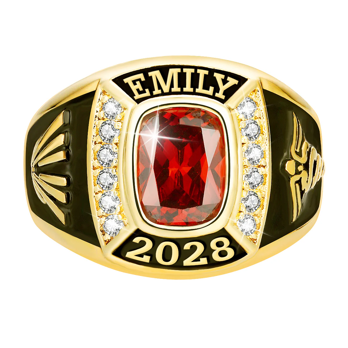 Women's 14K Gold Plated Traditional CZ Square Birthstone Class Ring - Image 2
