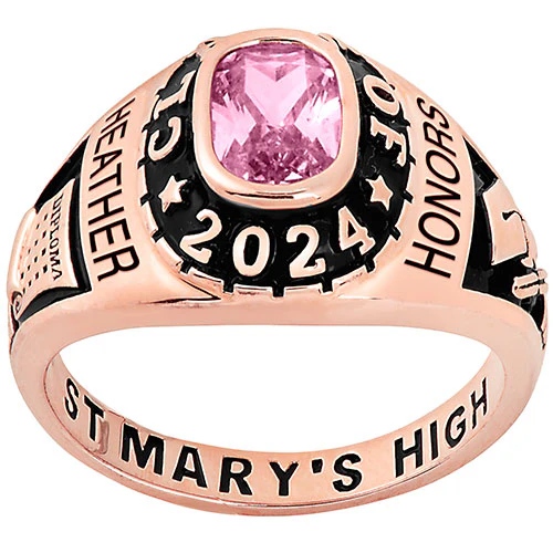 Women's 14K Rose Celebrium Birthstone 2024 Class Ring