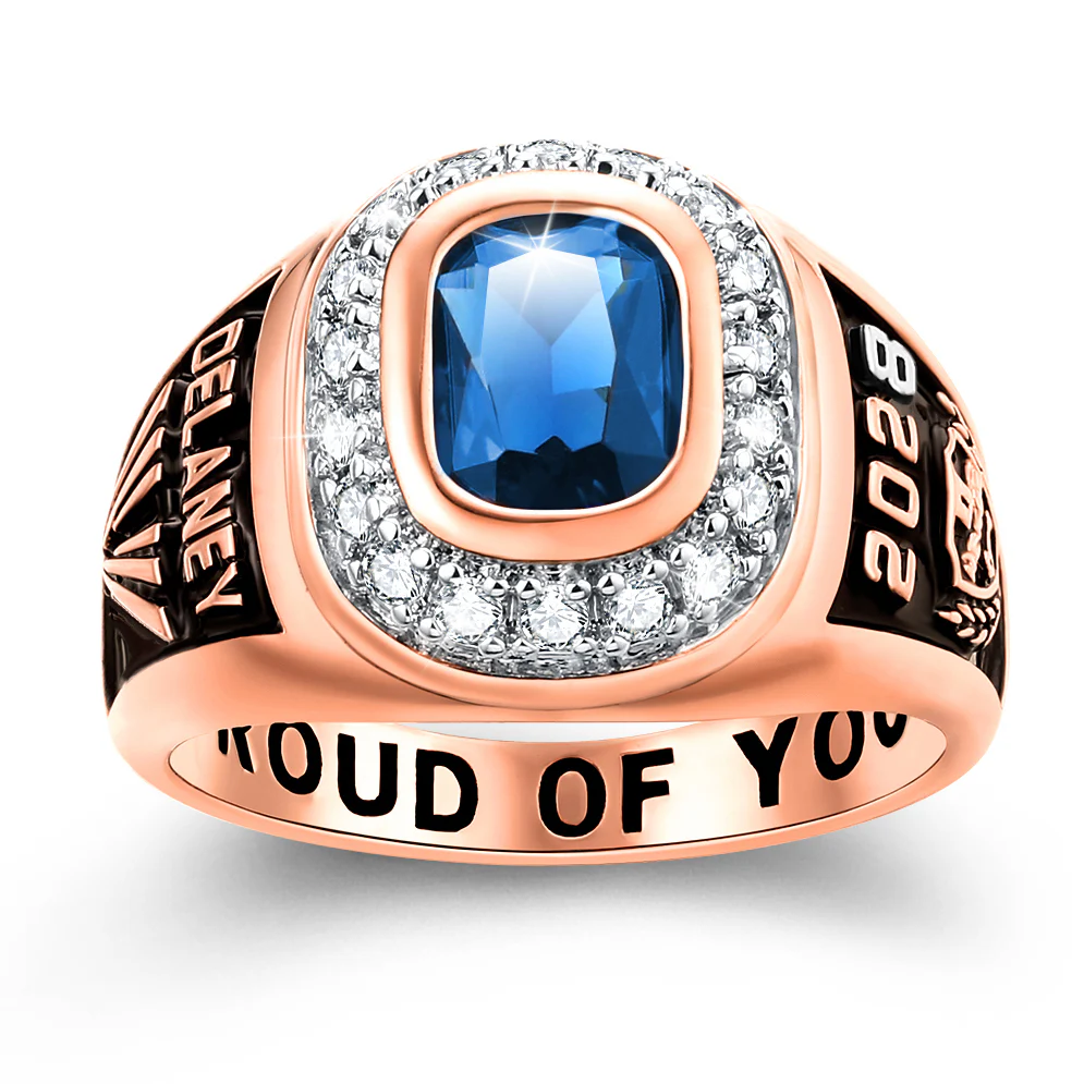 Women's 14K Rose Gold Plated CZ Encrusted Personalized Top Class Ring