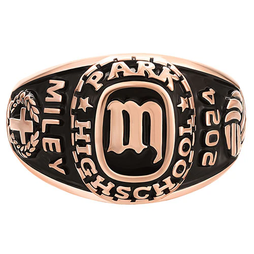 Women's 14K Rose Gold Plated Old English Initial Traditional Class Ring - Image 2