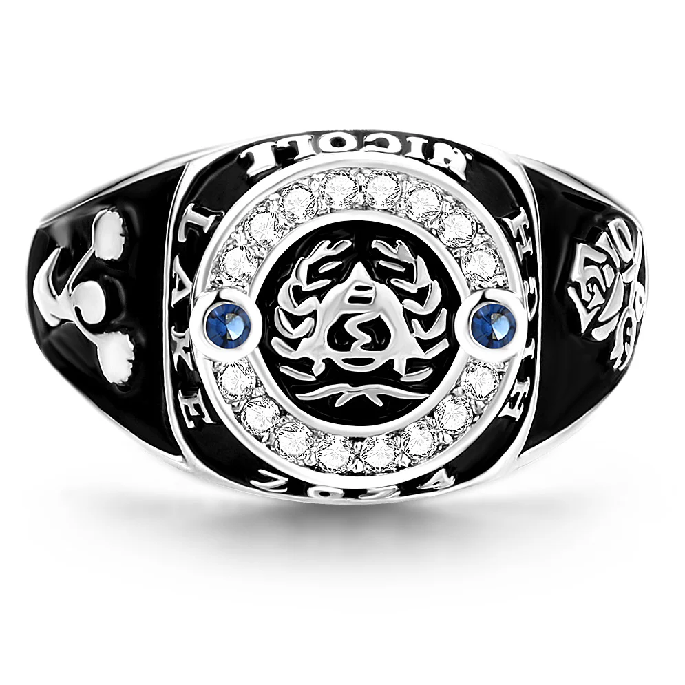 Women's CZ Multiple Graphics Traditional Birthstone Class Ring - Image 2
