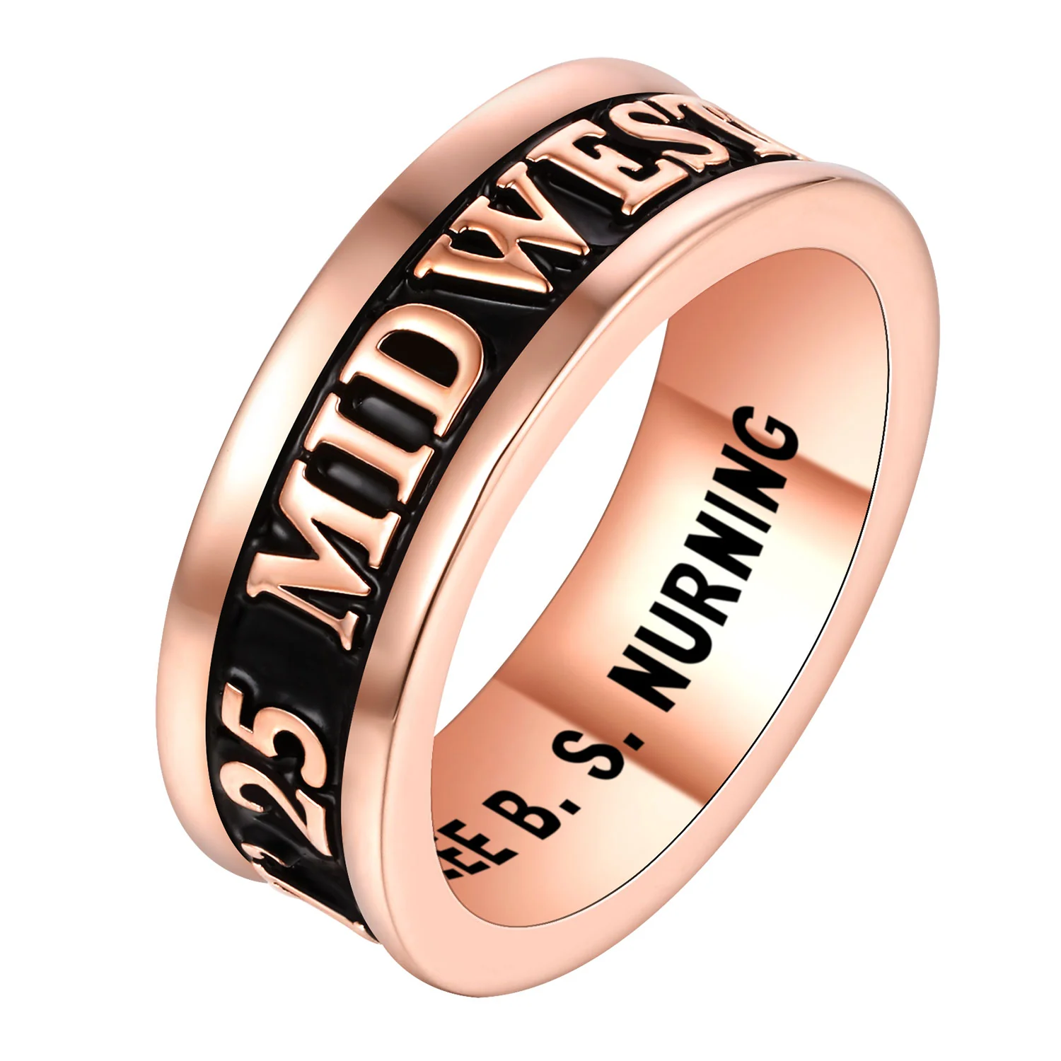 Women's 14K Rose Gold Plated Personalized Class-Graduation Band Ring - Image 2