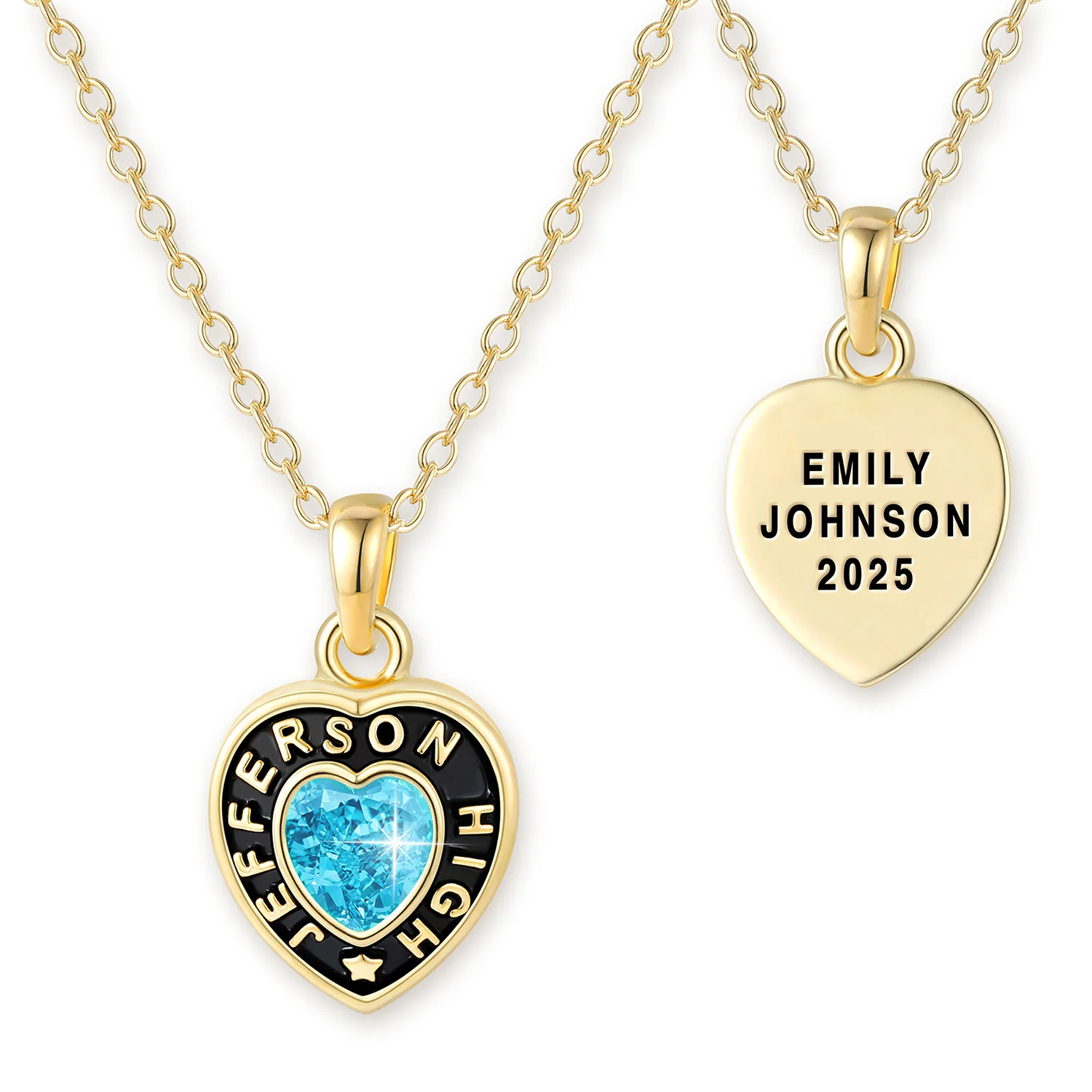 Women's Gold over Sterling Heart Birthstone Personalized Graduation/ Class Necklace