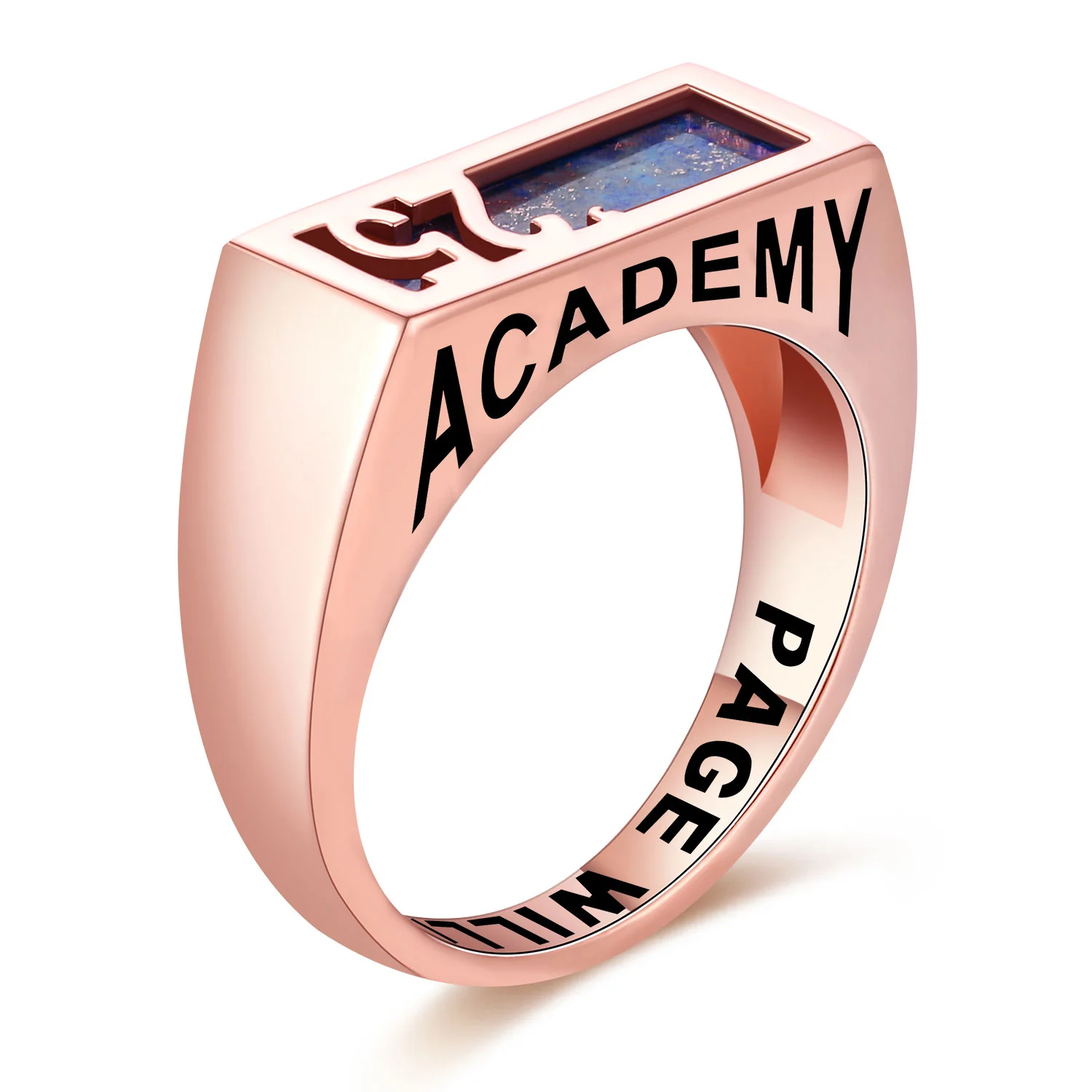 Women's Rose Gold over Sterling Contemporary Graduation Year Signet Class Ring - Image 2
