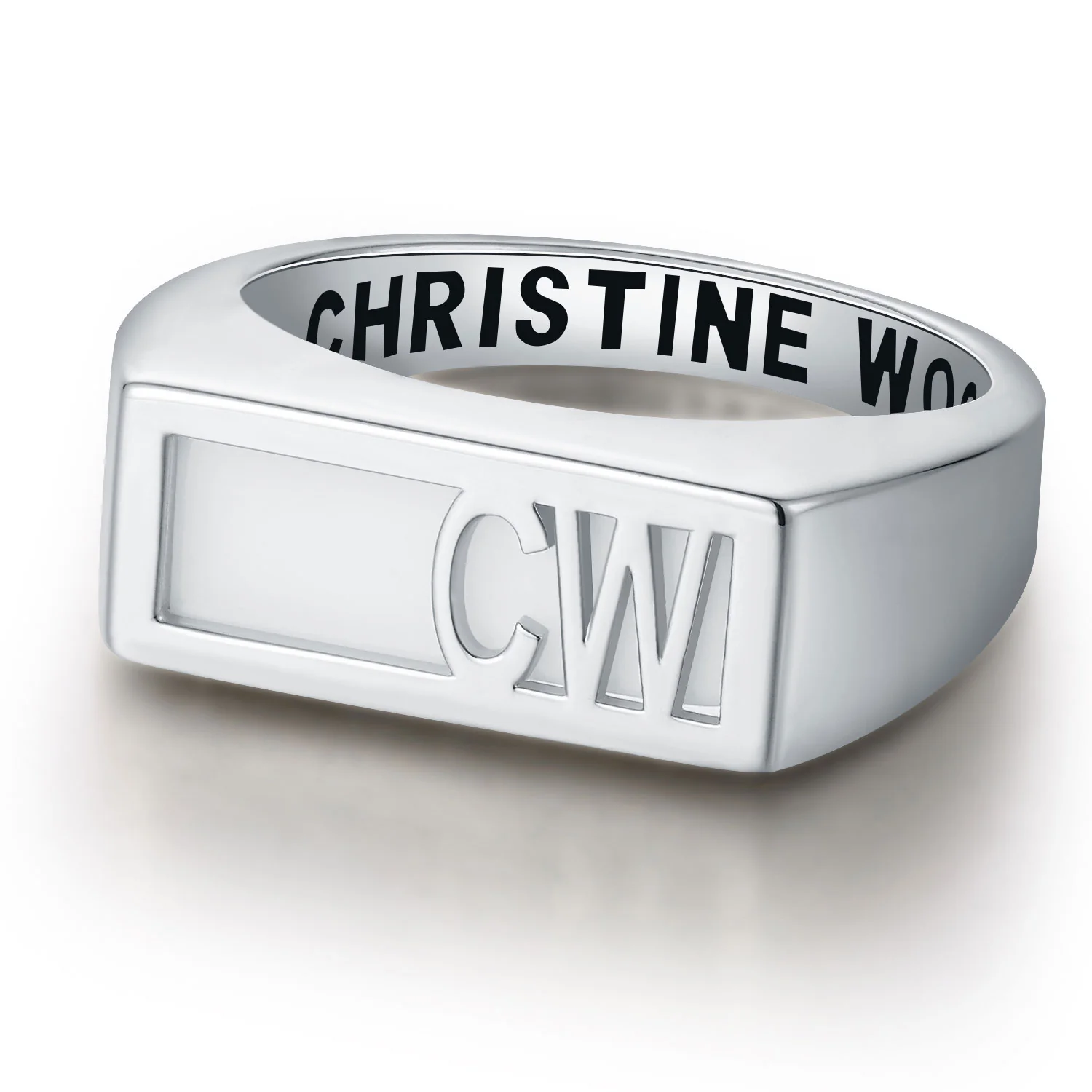 Women's Sterling Silver Modern Monogram Signet Opaque Stone Ring - Image 4